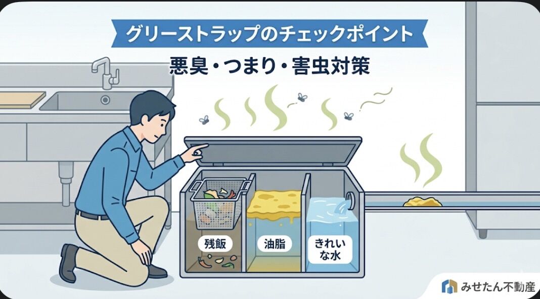 飲食店の「悪臭」と「配管つまり」を防ぐ！内覧時に絶対確認すべき『グリーストラップ』の基礎知識