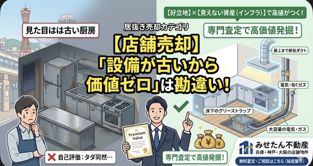 【店舗売却】「設備が古いから価値ゼロ」は勘違い！居抜き売却で高く売れる『好立地』と『見えない資産』