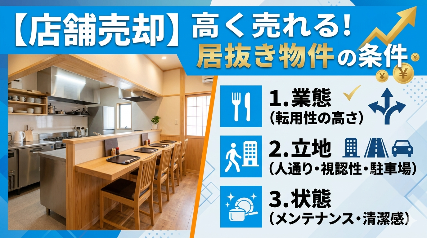 店舗売却】高く売れる居抜き物件の条件とは？業態・立地・状態から価値 