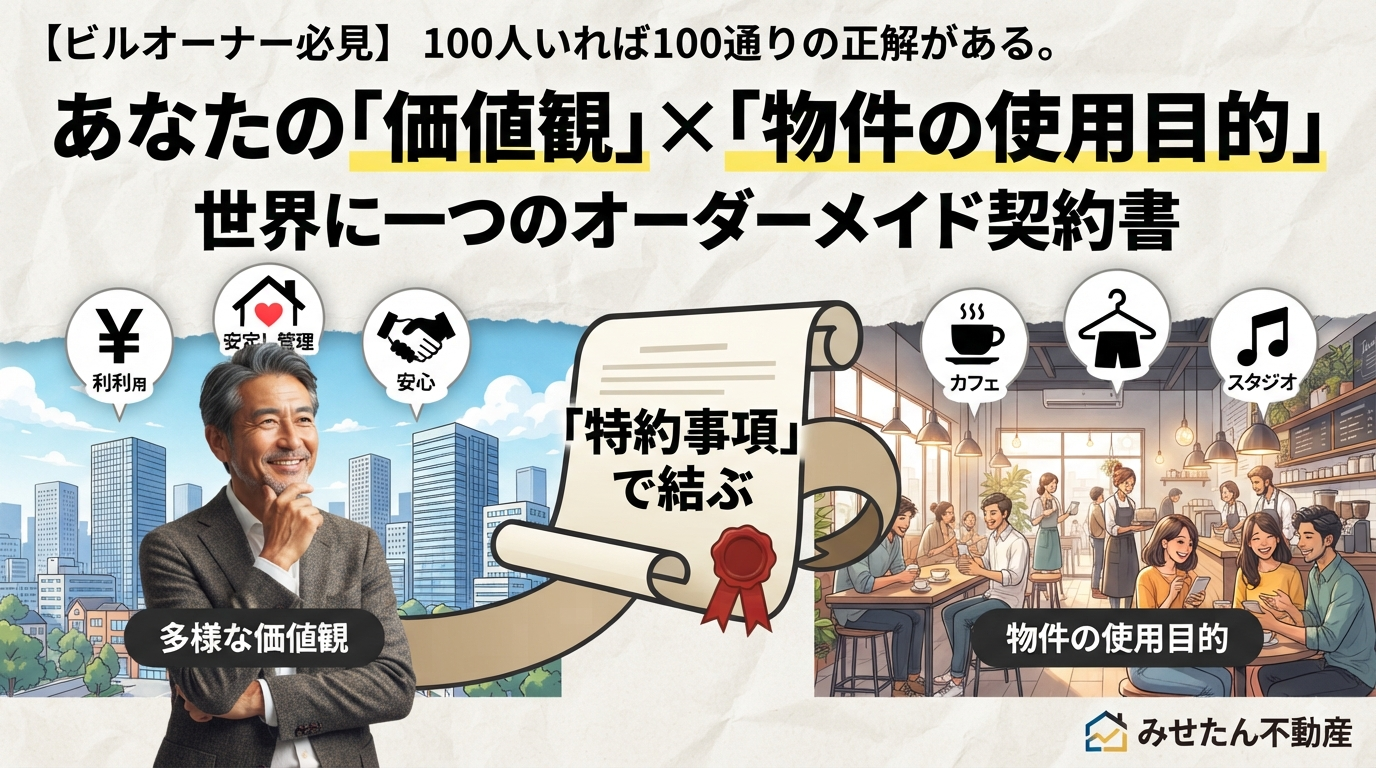 【ビルオーナー必見】100人いれば100通りの正解がある。大家さんの「価値観」と「物件の使用目的」を結ぶ特約事項の作り方